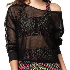 Bright Bold Zumba off the shoulder mesh top